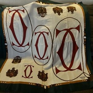 Vtg Cartier Paris Silk Scarf with Red and Gold Accents